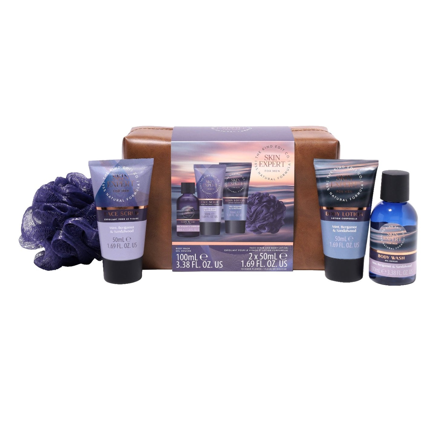 Skin Expert For Men  Travellers Bag 100ml Body Wash , 50ml Face Scrub, 50ml Body Lotion and Shower Flower