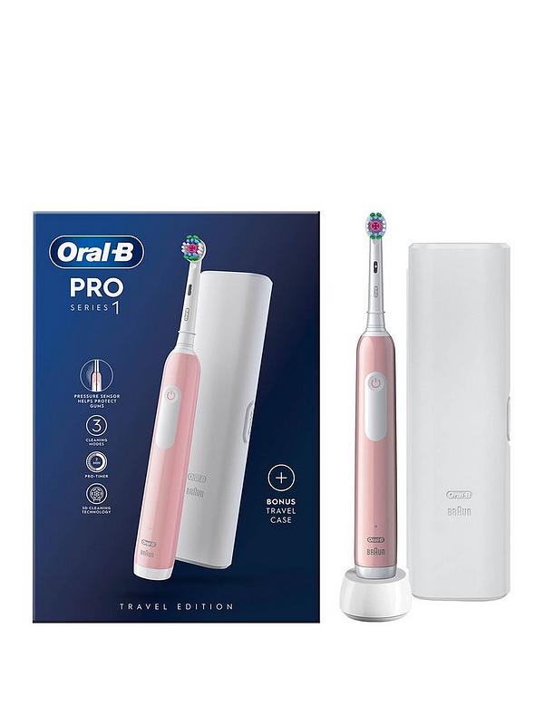 Oral B Series Pro  1 White/Pink Electric Toothbrush + Travel Case